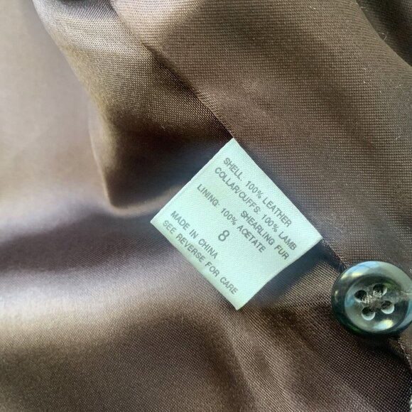 Tahari Shearling Aviator Jacket Women Size S-M Brown Genuine Leather & Lamb Fur - Picture 11 of 11